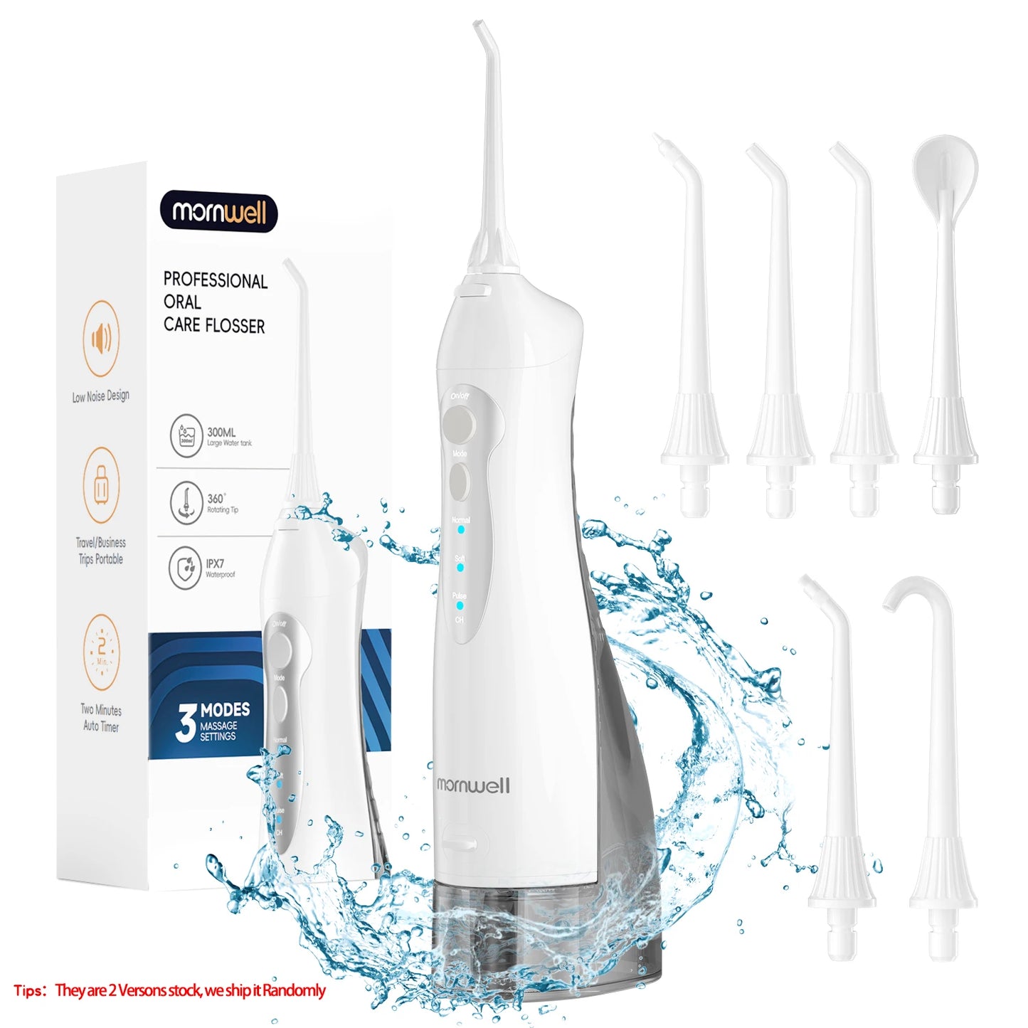 Mornwell D52 Cordless Water Flosser – 4 Jets, 3 Modes, IPX7 Waterproof