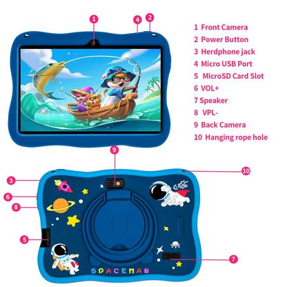 BDF 7" Kids Tablet – Android 13, 4GB RAM, 64GB, IPS, Dual Camera, Wi-Fi, Google Play