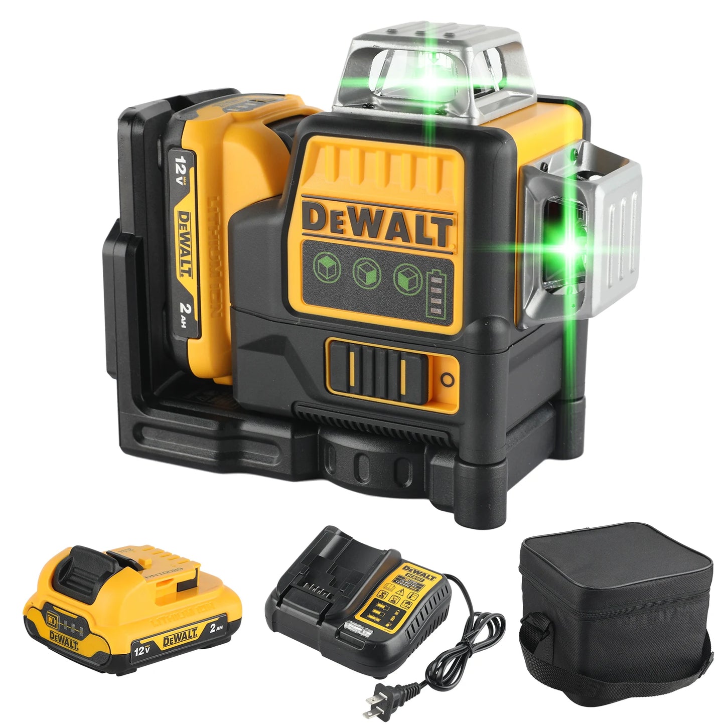 DW089LG 12V Green Laser Level – 3-Sided 360° Vertical & Horizontal 12 Lines