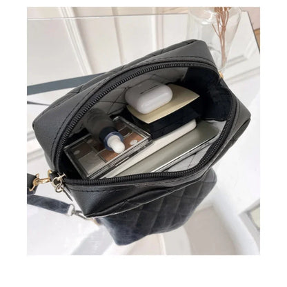 Tassel Diamond Grid Embroidery Crossbody Bag with Chain Strap