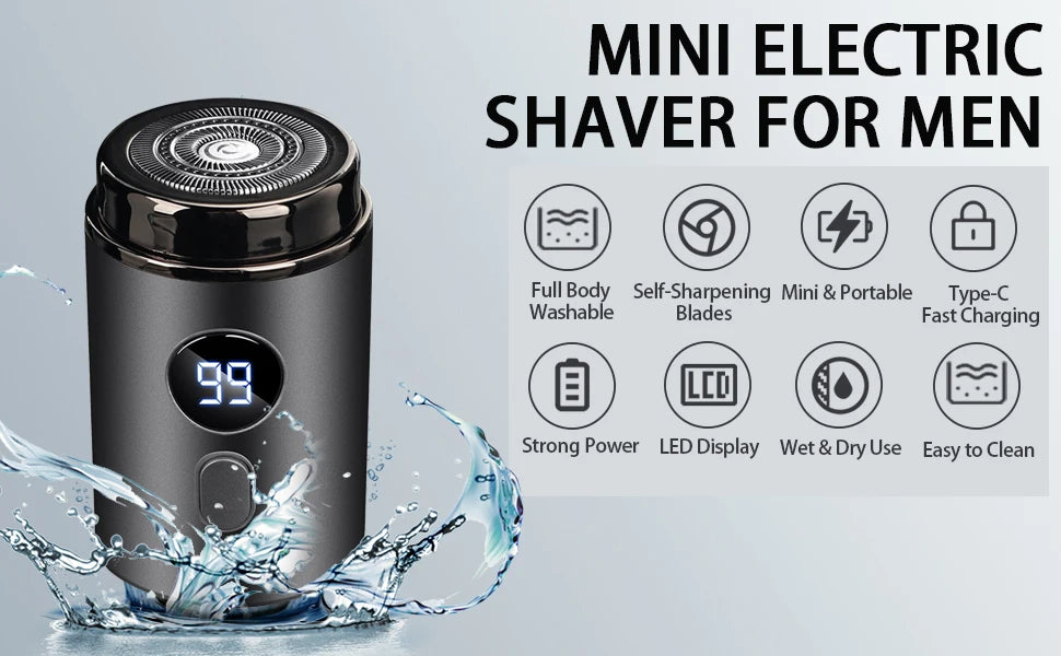 Mini Portable Electric Shaver for Men | LED Power Display | Pocket Size | USB Rechargeable