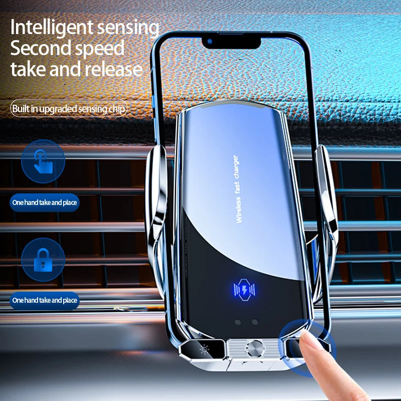 Car Magnetic Phone Holder with Wireless Charger – 360° Rotatable GPS Mount for iPhone & Xiaomi