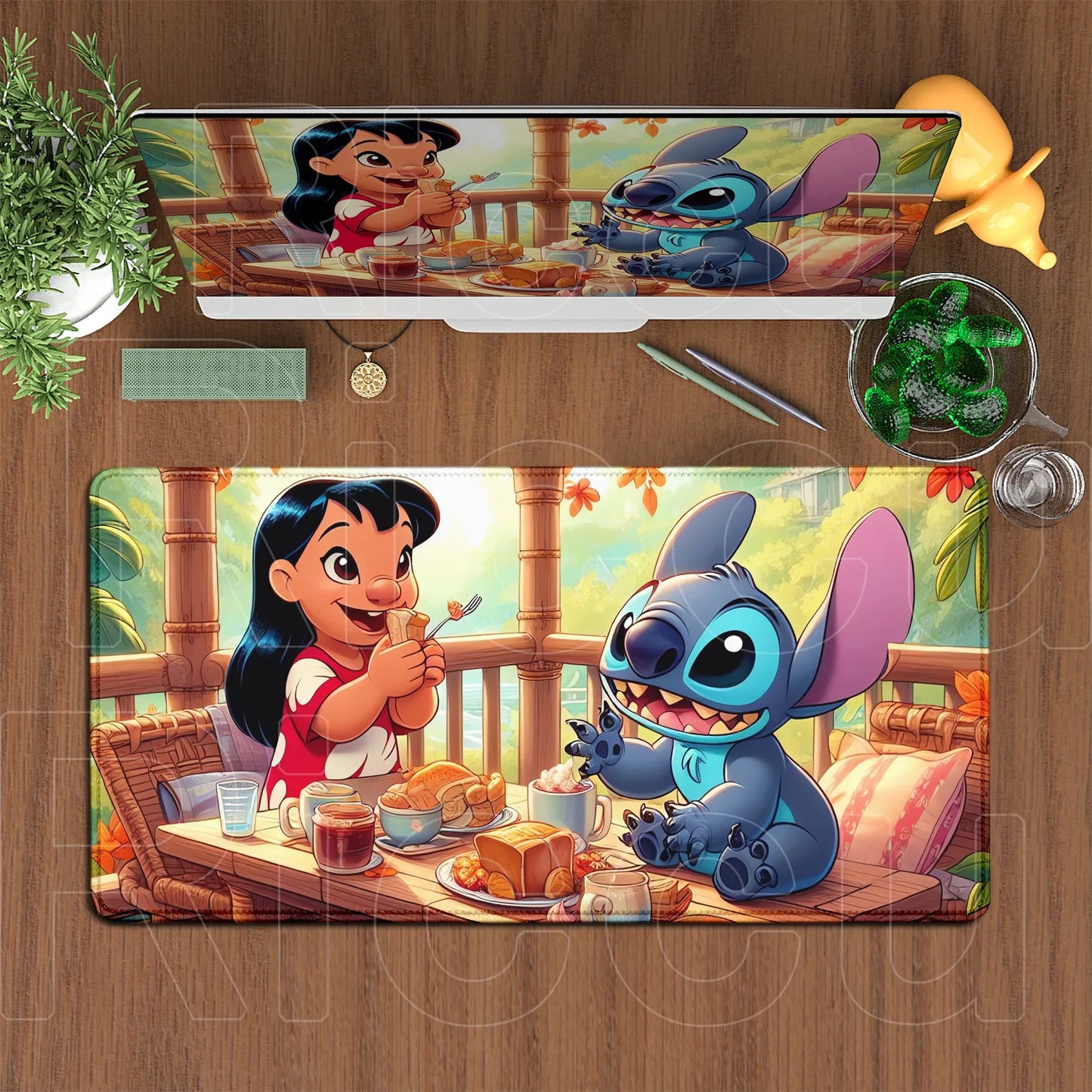 Cute Anime XXL Gaming Mouse Pad – Kawaii Stitch Design, Lock Edge, Non-Slip Rubber