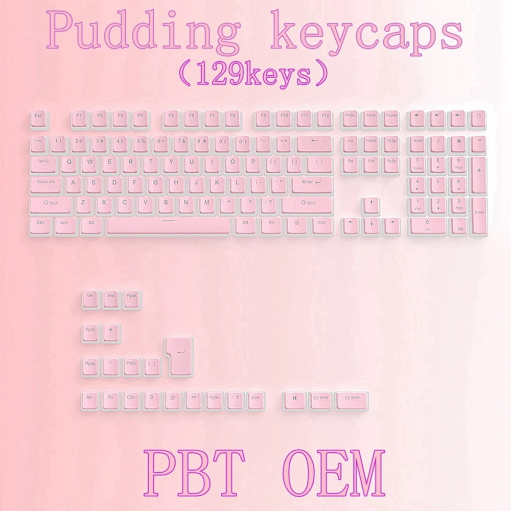129-Key Pudding Keycaps – OEM Profile PBT, Transparent, MX Hot-Swap Compatible