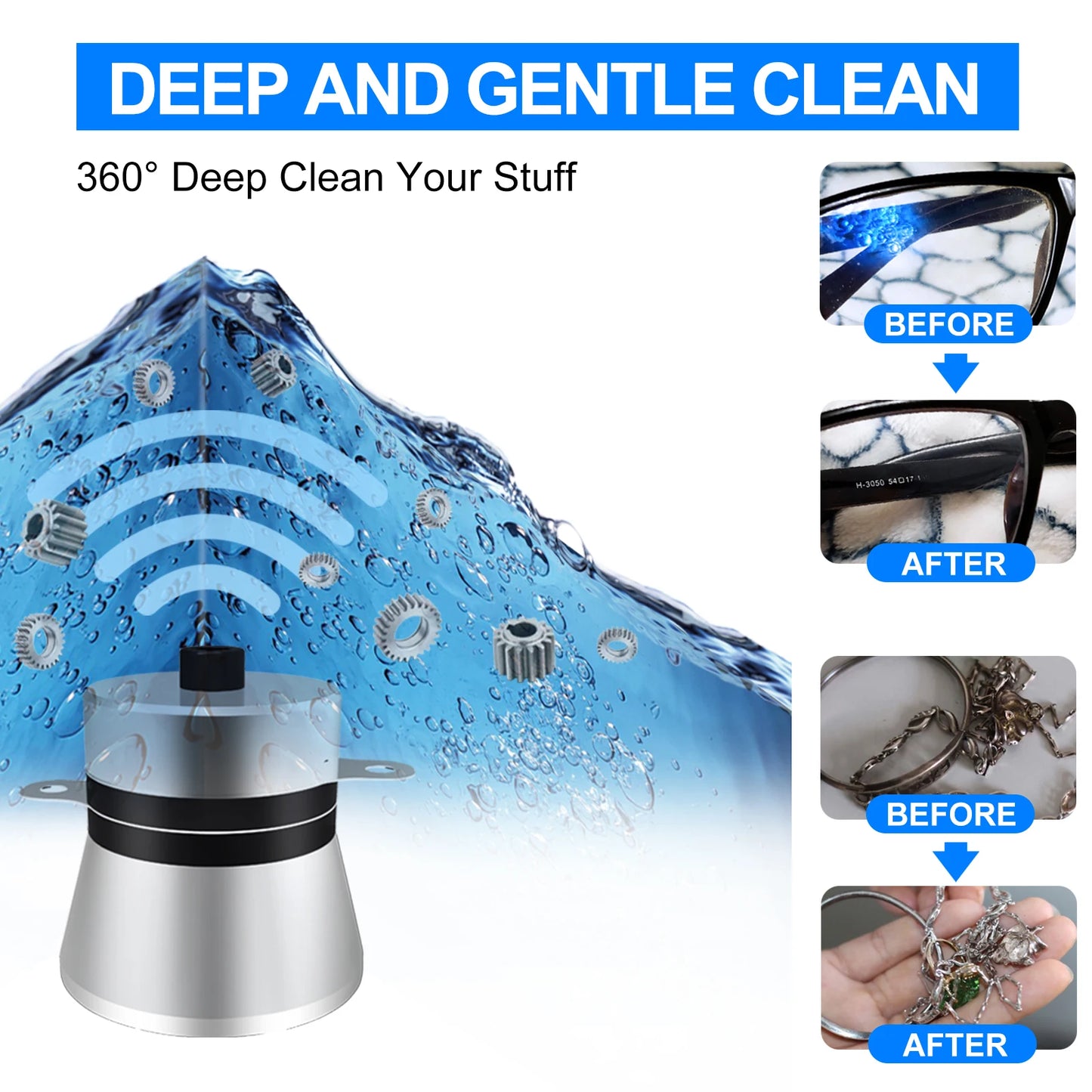 800ml Ultrasonic Cleaner 60W | EU Plug | Degas | 110V-220V | Watches & Jewelry