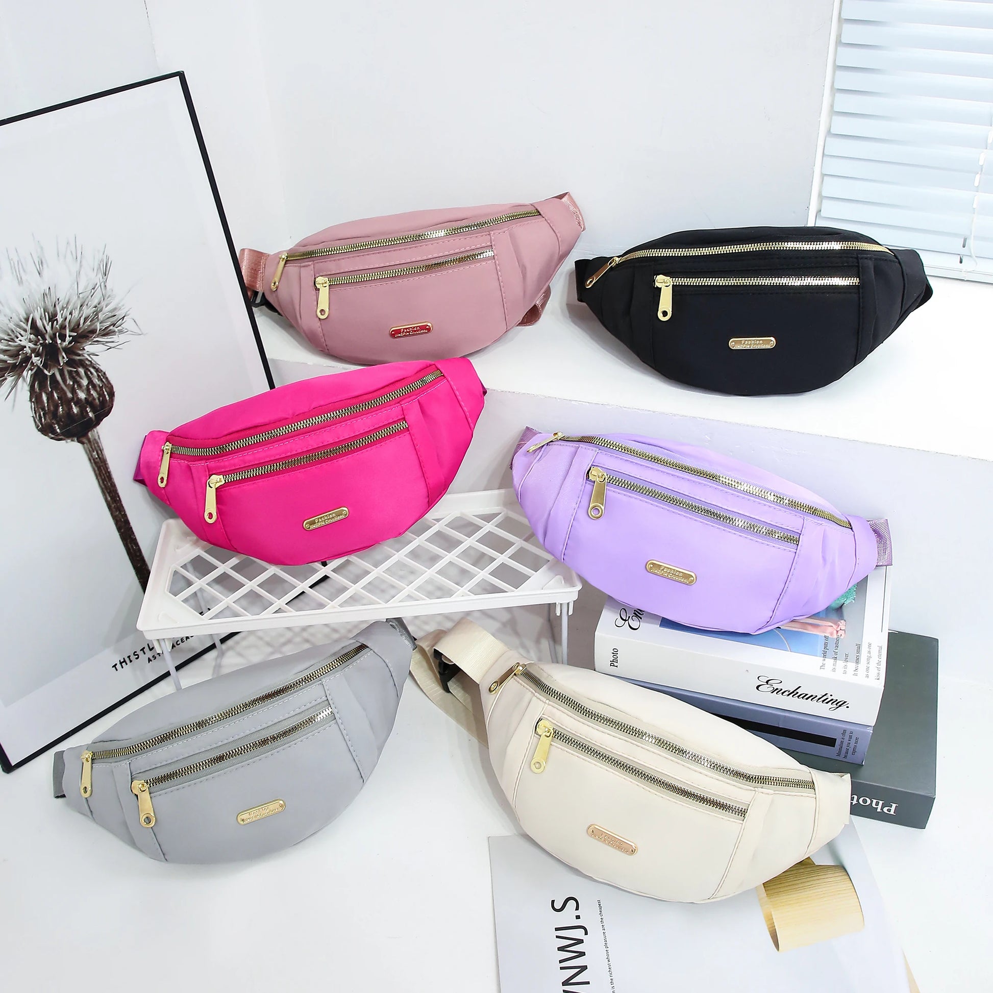 Women's R.E.D. Sports Waist Bag with multiple compartments, worn as a fanny pack or crossbody for outdoor activities.