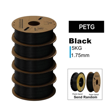 KINGROON 3D Printer Filament Bundle – 5KG, 1.75mm PLA / PETG / TPU / ABS, 5 Rolls, Black / White / Gray
