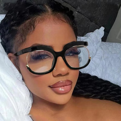 Large frame Y2K decorative glasses with flat lenses, fashionable eyewear for women by R.E.D. Shopping