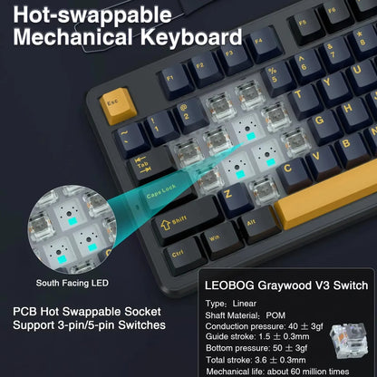 AULA F87 Pro Mechanical Keyboard – 87-Key, Tri-Mode, 8000mAh, Hot Swap, RGB, PBT Gasket