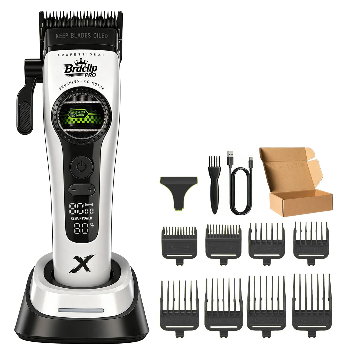Professional Barber Hair Clipper – 5-Speed, 8000RPM, Brushless Motor, Detachable Blade