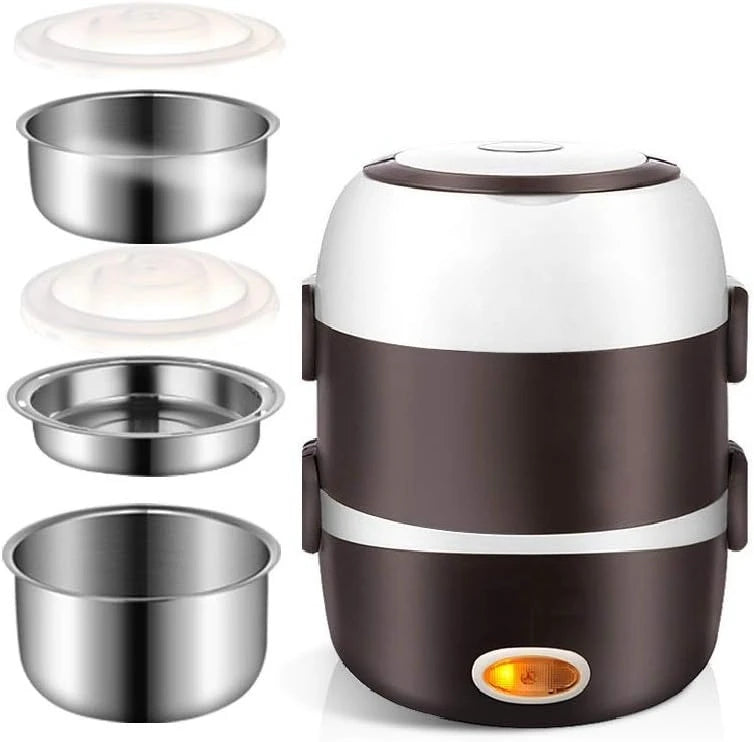 Electric Heating Lunch Box – 2L, 1-3 Layer, Portable Bento Box Rice Cooker, 200W Stainless Steel | 110V | US/EU/UK