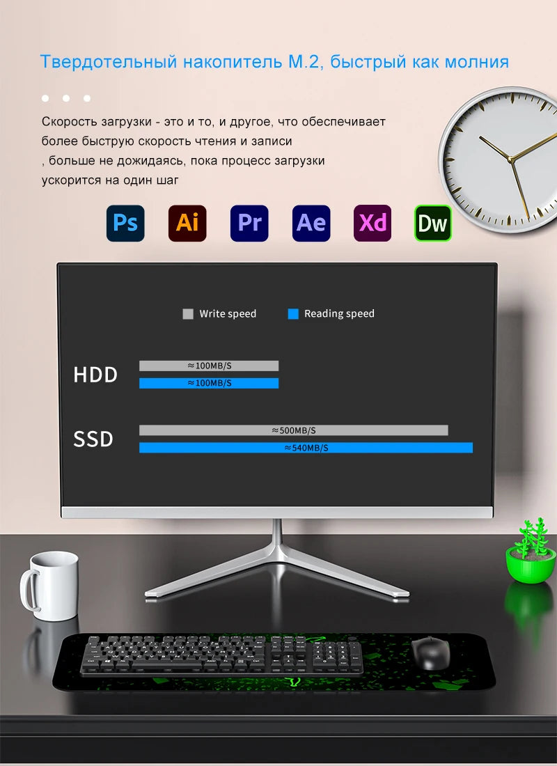 BYONE BYYI5 23.8-inch all-in-one desktop PC with Intel Celeron N5095, 16GB DDR4 RAM, 512GB SSD, Windows 11, sleek design