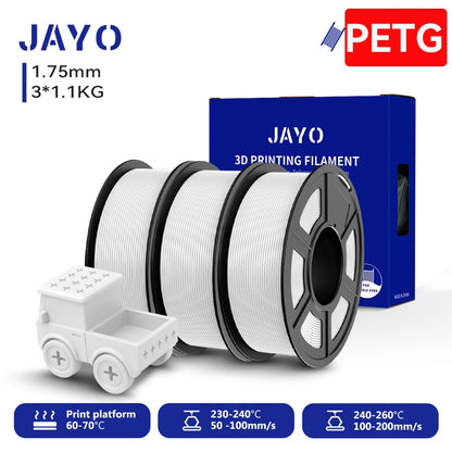 JAYO PETG/High Speed Matte PETG 3D Printing Filament 1.75MM Mix-Colors & No bubbles &Non-toxic For 3D Printer & Pen 3Rolls