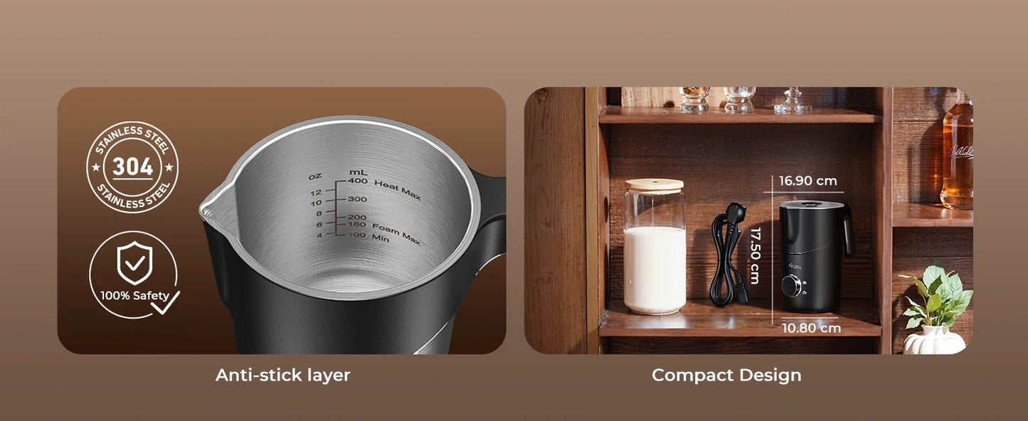 8-in-1 Electric Milk Frother & Steamer | 400ml | Hot & Cold Foam | Dishwasher Safe | Coffee Latte Cappuccino