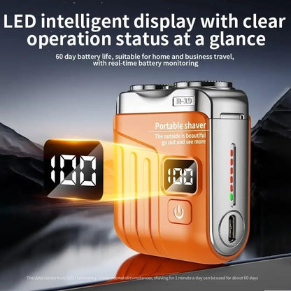 Portable Electric Shaver R-19 – 9000 RPM, Magnetic Blades, Wet & Dry, 180-Day Battery, LED Display