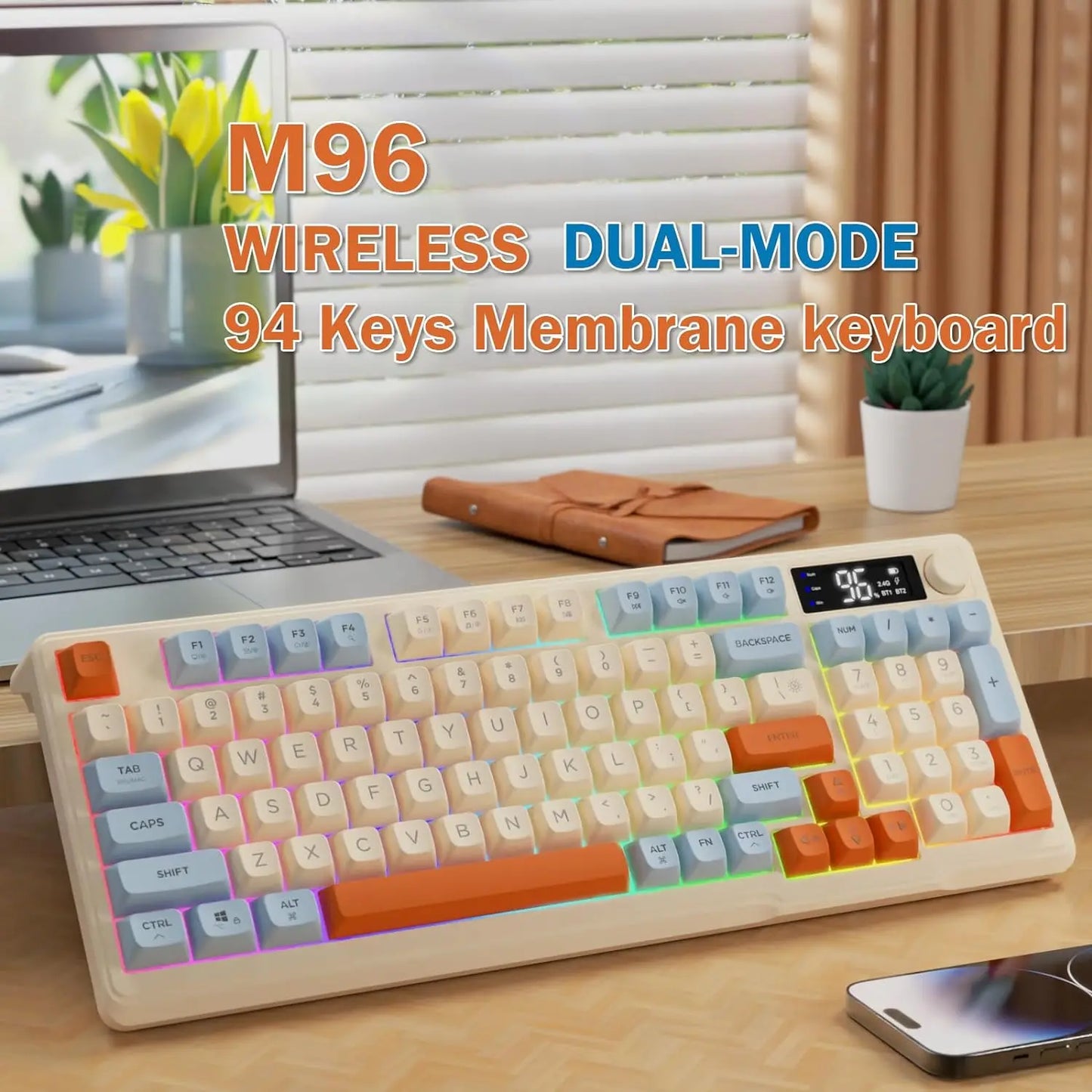 ZIYOU LANG Wireless Gaming Keyboard – Display Screen, Knob, BT/2.4GHz, Quiet Membrane, 3000mAh