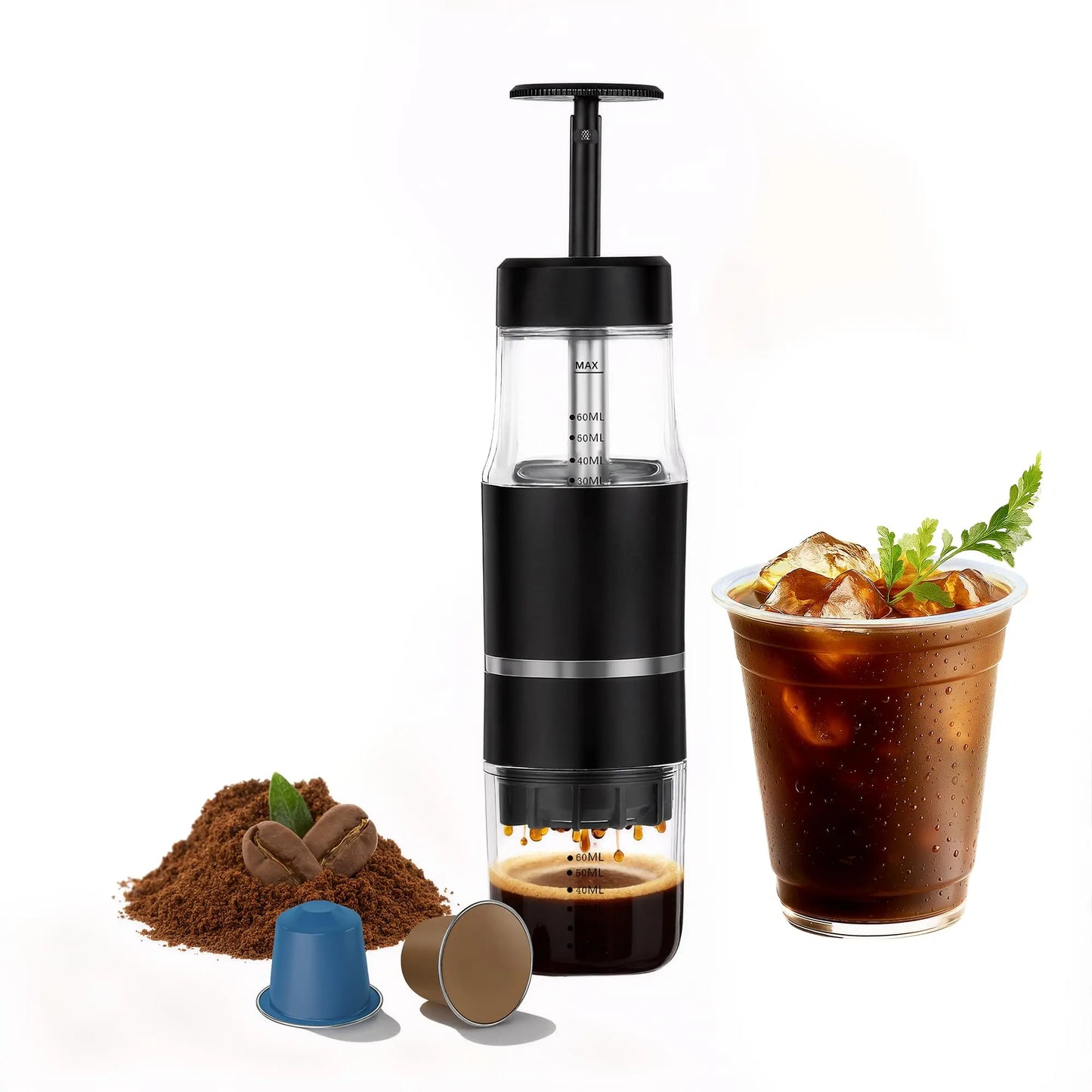 Portable Hand Press Espresso Maker – Manual Coffee Machine for Travel & Camping | Nespresso Capsule & Ground Coffee Compatible