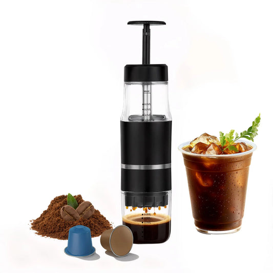 Portable Hand Press Espresso Maker – Manual Coffee Machine for Travel & Camping | Nespresso Capsule & Ground Coffee Compatible