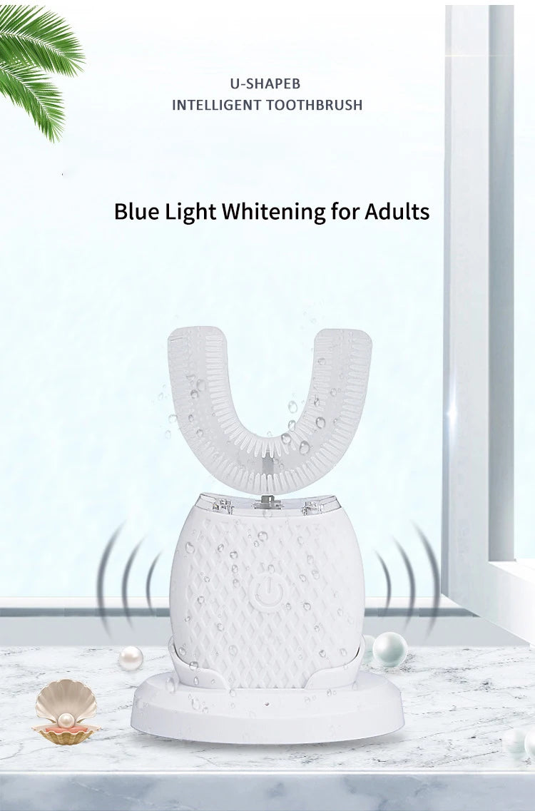 360° U-Type Automatic Electric Toothbrush – Ultrasonic, Rechargeable, Blue Light, IPX7 Waterproof | Adults