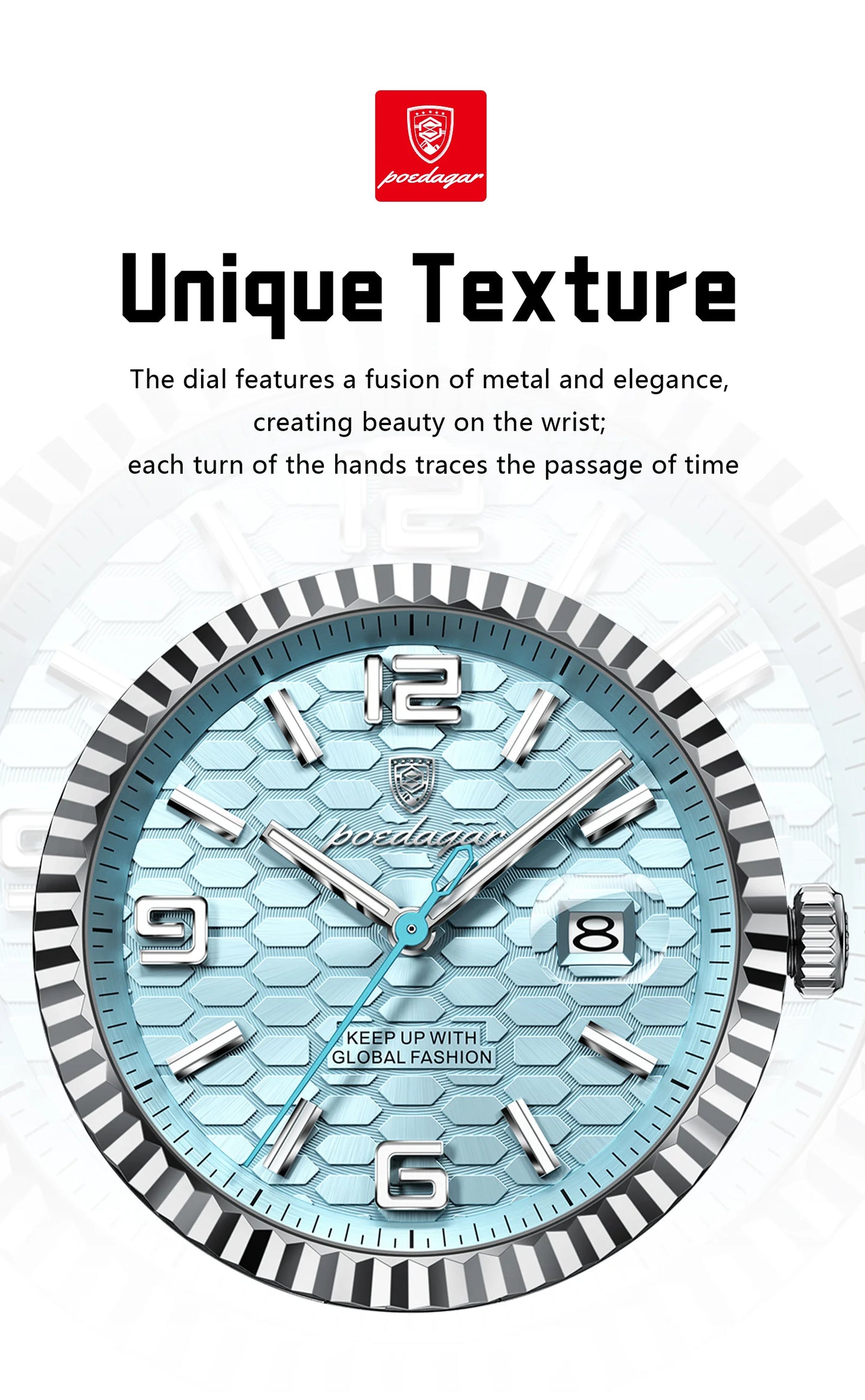 POEDAGAR Men's Luxury Watch – Stainless Steel, Waterproof, Luminous, Date Display, With Box