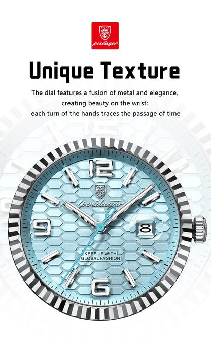 POEDAGAR Men's Luxury Watch – Stainless Steel, Waterproof, Luminous, Date Display, With Box