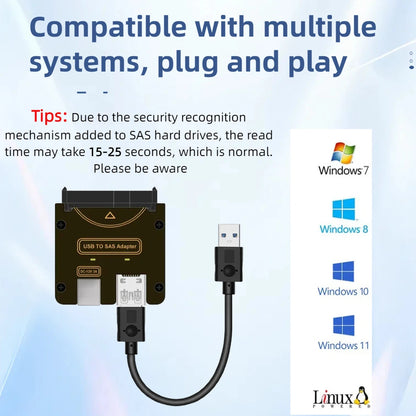 TISHRIC SAS 29-Pin SFF-8482 to USB 3.0 Adapter – 6Gbps HDD RAID with Power Port