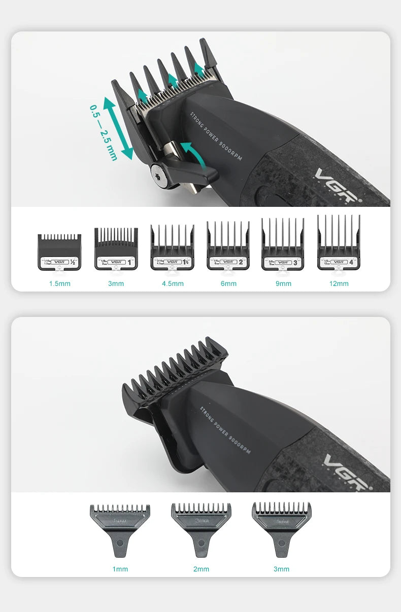 VGR V-640 S3 Professional Hair Clipper – 9000 RPM, Type-C, 160 Min Runtime | Black/Red/Green