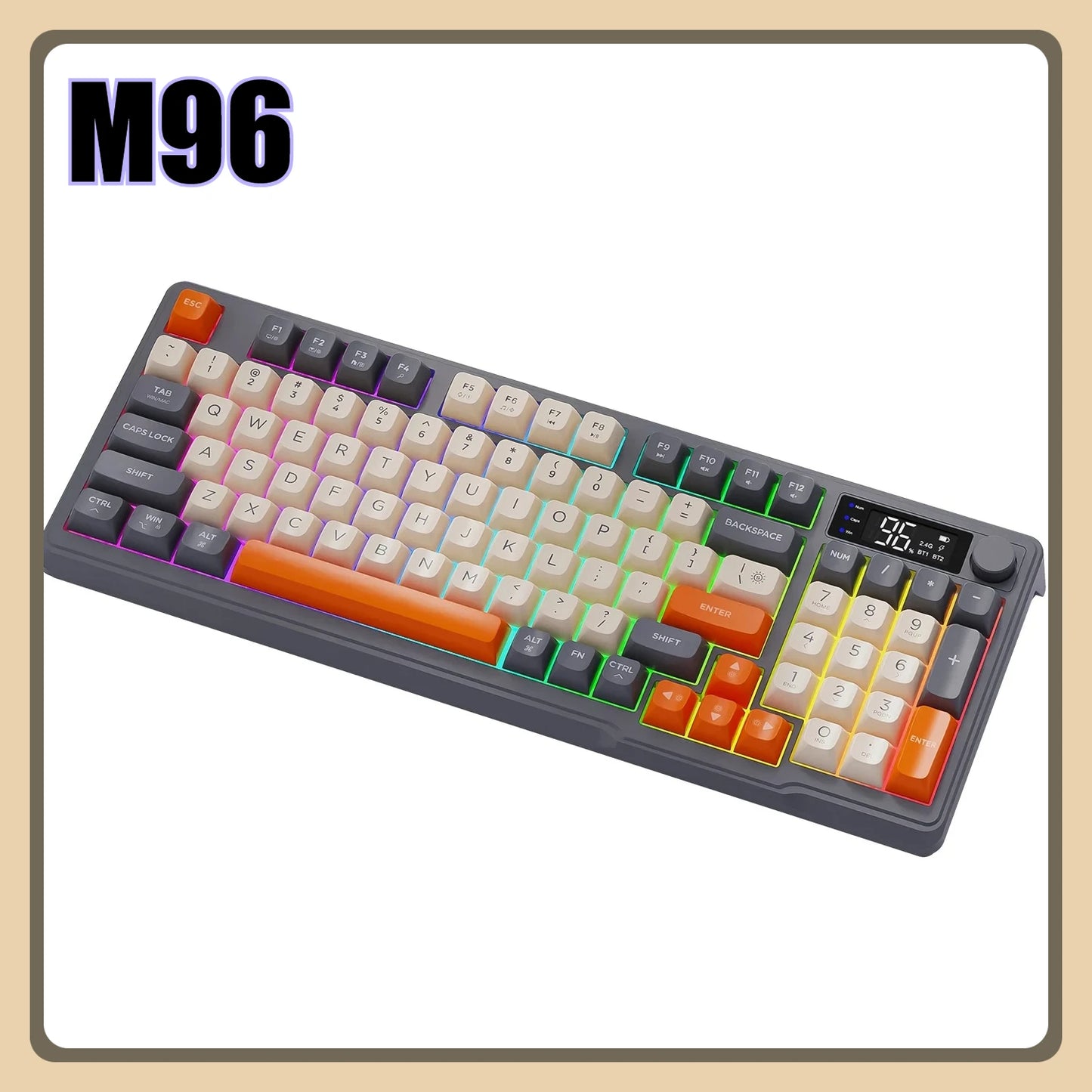 Free Wolf M96 Wireless Bluetooth Keyboard – 94 Key, Multimedia Knob, RGB, Battery Display