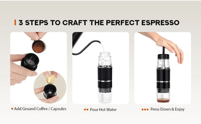 Portable Hand Press Espresso Maker – Manual Coffee Machine for Travel & Camping | Nespresso Capsule & Ground Coffee Compatible