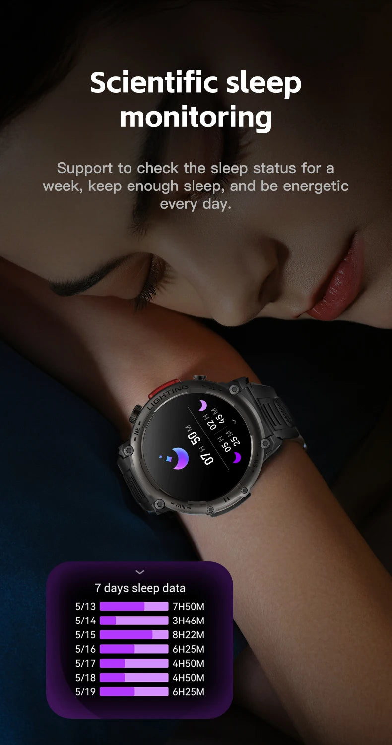 Imosi Outdoor Smart Watch with Flashlight – Sport Fitness Tracker, Blood Pressure, IP67