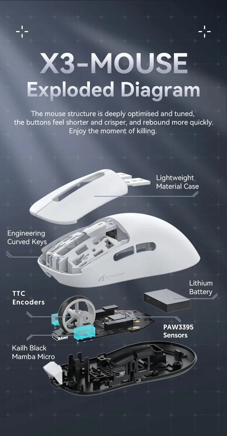 ATTACK SHARK X3 / X3 Pro Wireless Gaming Mouse – 26K DPI, 8K Hz, Tri-Mode, Ultra-Light
