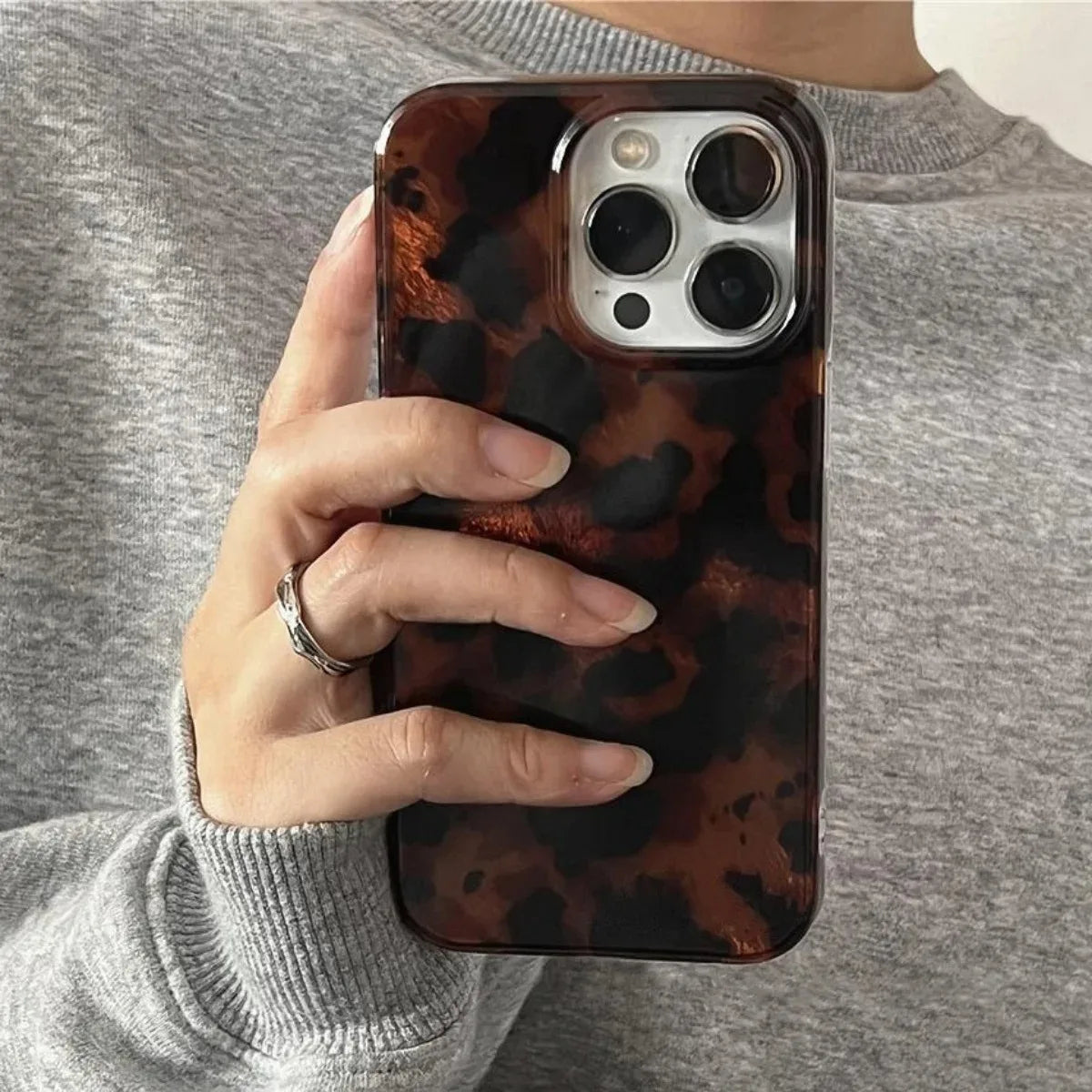 Retro Amber Texture Laser Phone Case | Stylish Leopard Print Soft Cover for iPhone 7-17 Pro Max, XR, XS
