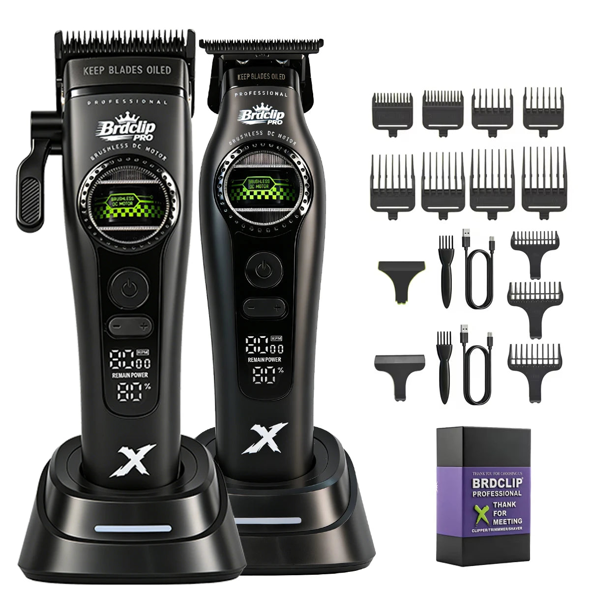 Professional Barber Hair Clipper – 5-Speed, 8000RPM, Brushless Motor, Detachable Blade