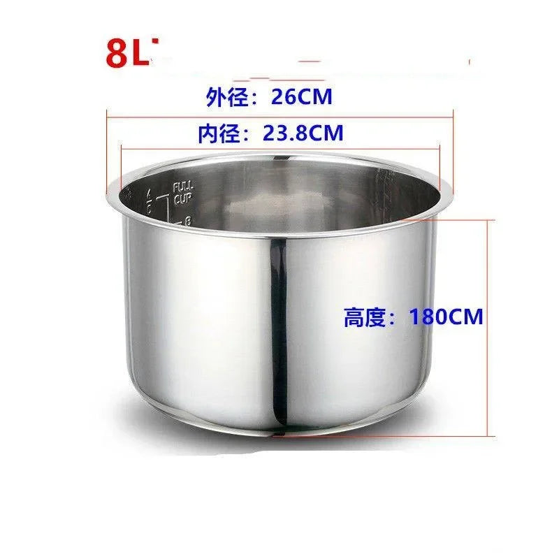 Stainless Steel 304 Rice Cooker Liner | 1.2L–8L | Compatible with Oxhaier, SKG & Universal Brands