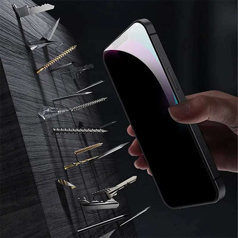 Set of four R.E.D. Shopping privacy screen protectors for iPhone, made of tempered glass with anti-spy feature for mobile phones.