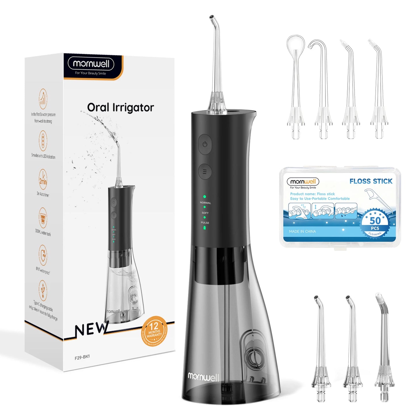 Electric Water Flosser Rechargeable | 300ml | IPX7 Waterproof | Home & Travel