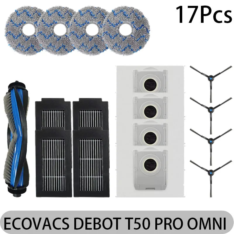 ECOVACS DEEBOT T50 PRO OMNI Replacement Parts | Main Brush, Side Brush, HEPA Filter, Mop, Dust Bag