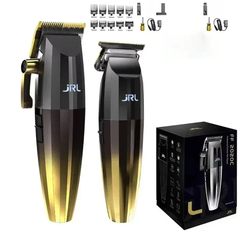 JRL 2020C Professional Hair Clipper & 2020T Trimmer – Cool Blade Technology, LCD Display, Rechargeable | Barber Set