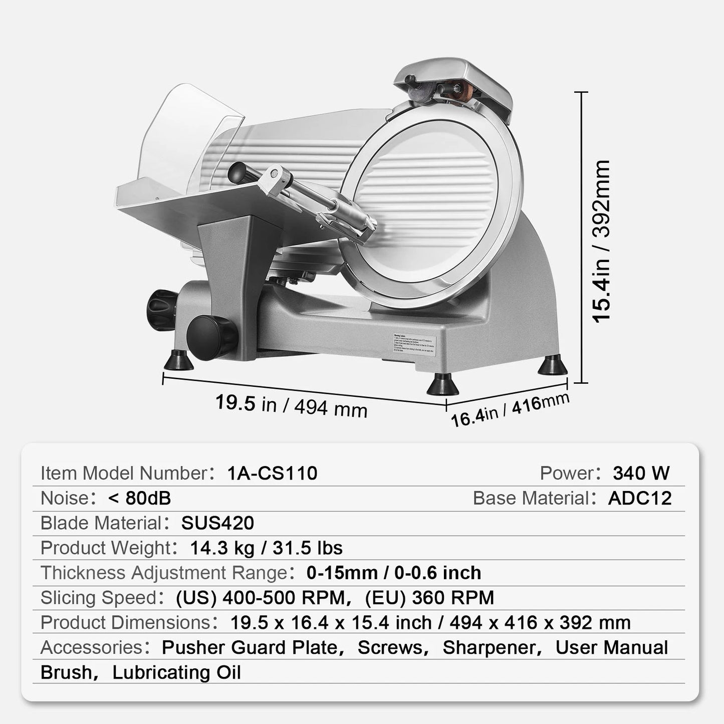 SucceBuy Electric Meat Slicer – 8"/10" Carbon Steel Blade, Adjustable Thickness