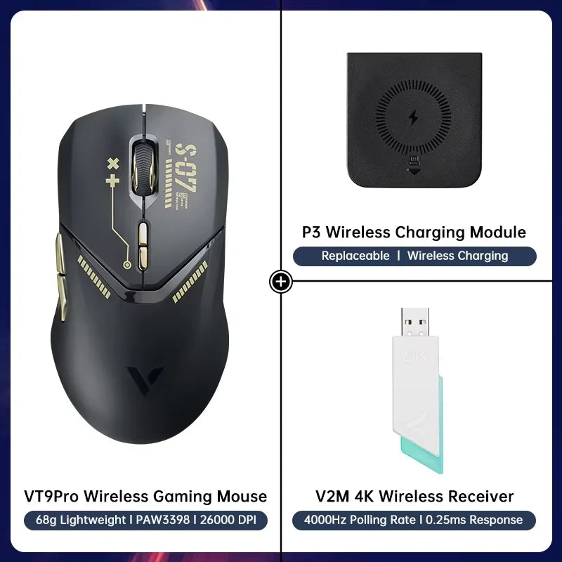 Rapoo VT9PRO Wireless Gaming Mouse – 68g Ultra-Light, PAW3395 26000DPI, 8K Polling, 8 Buttons