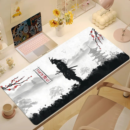 Large Japan Samurai Fantasy Mask mouse pad by R.E.D. Shopping featuring a detailed samurai mask design for gaming and computer use.