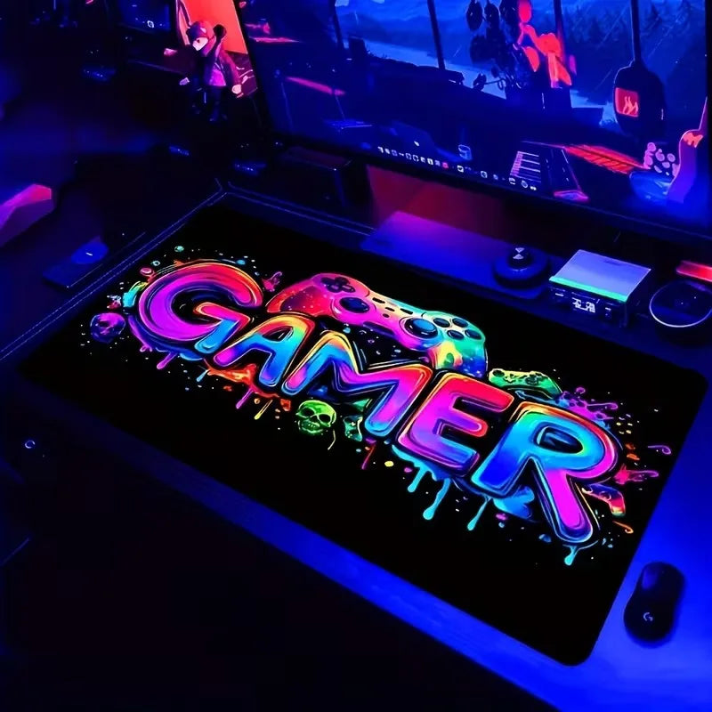 XXL Neon Glow-in-the-Dark Gaming Mouse Pad – Non-Slip Rubber Desk Mat