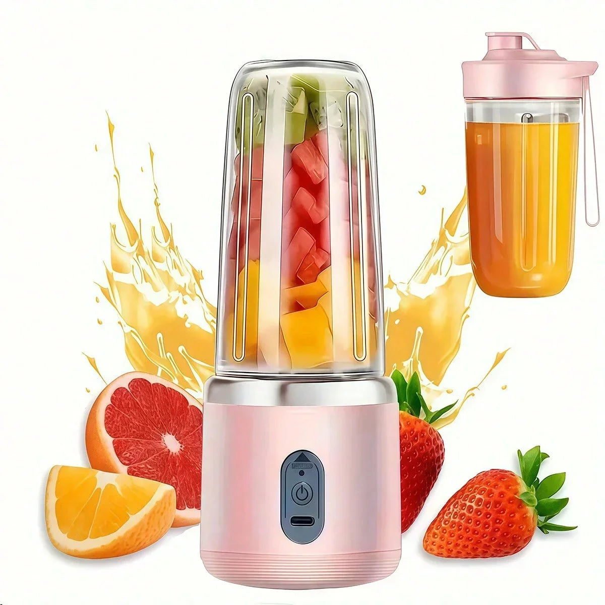 Portable Dual Cup Juicer Blender – USB Rechargeable Mini Smoothie Maker with Travel Lid