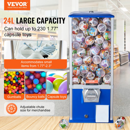 VEVOR 25-inch Gumball Machine | 230 Capsule Toys, Coin Operated, Blue Rectangle, Kids & Game Stores