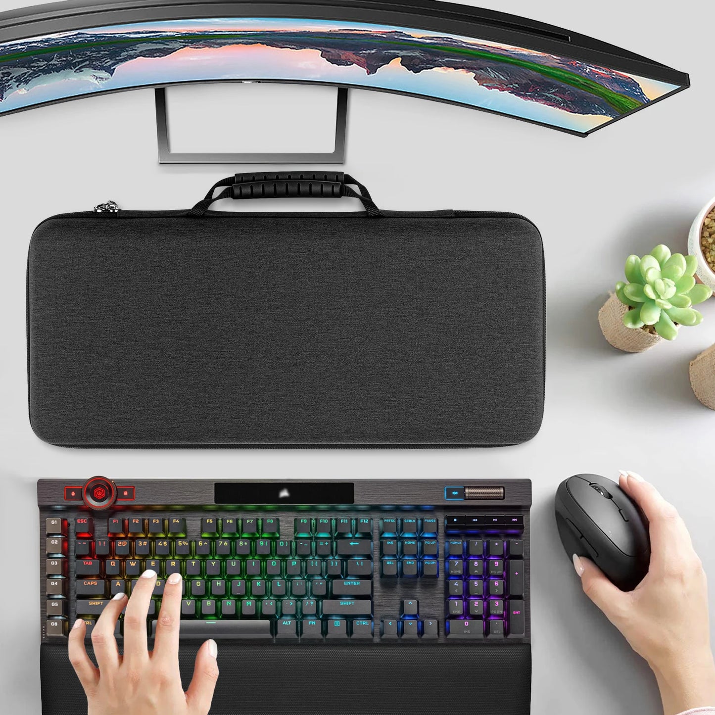 Geekria Full Size Keyboard Case, Hard Shell Travel Carrying Bag for 118 Key 104 Key Keyboards, Compatible with Corsair K100, K95