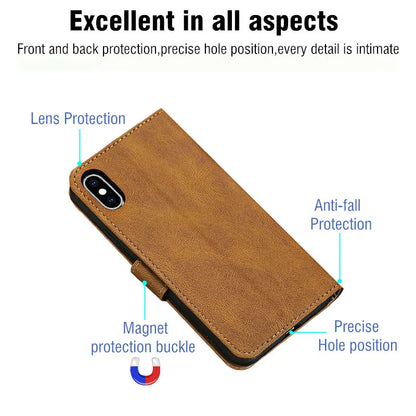 Blackview BV9200 wallet case with stand, R.E.D. Shopping phone holster cover showing a black leather design with card slots.