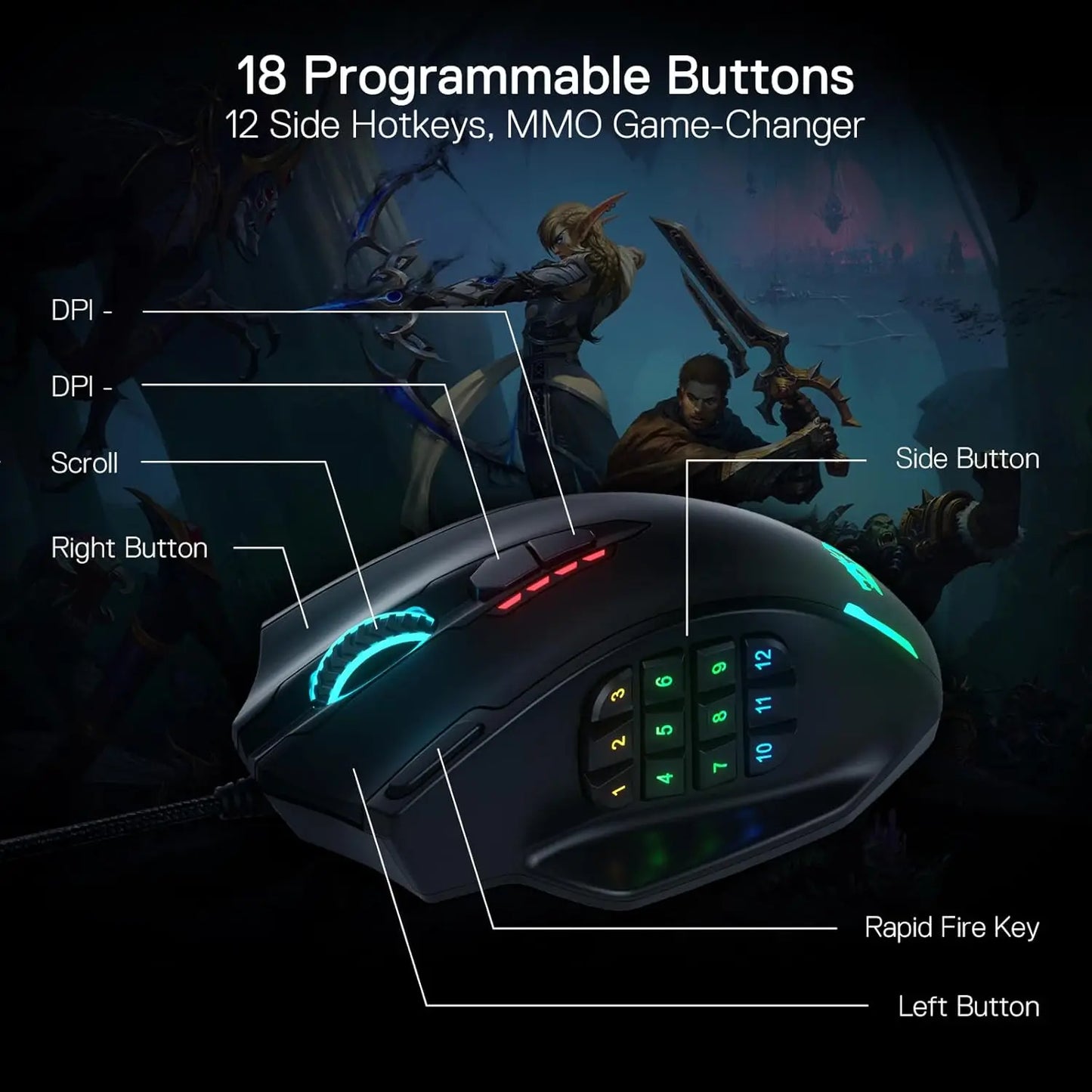 Redragon M908 Impact RGB Gaming Mouse – 12400 DPI, 18 Buttons, USB Wired