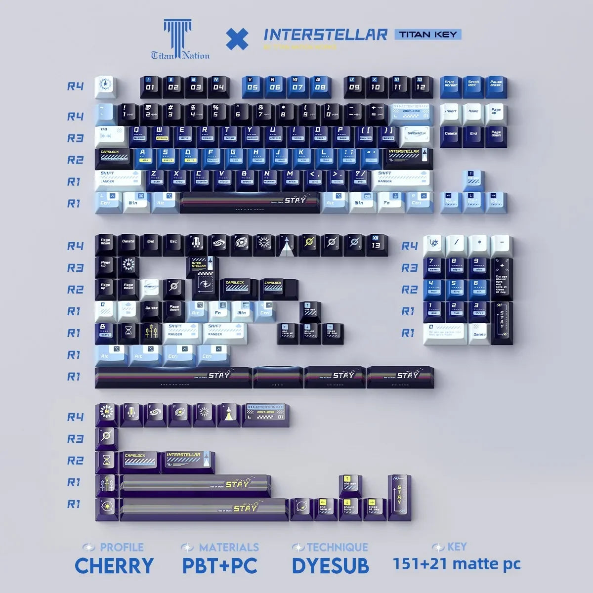 Titan Nation Interstellar Crossing Keycaps Original Height PBT Material PC Transparent Thermally Sublimated HighQuality 144 Keys