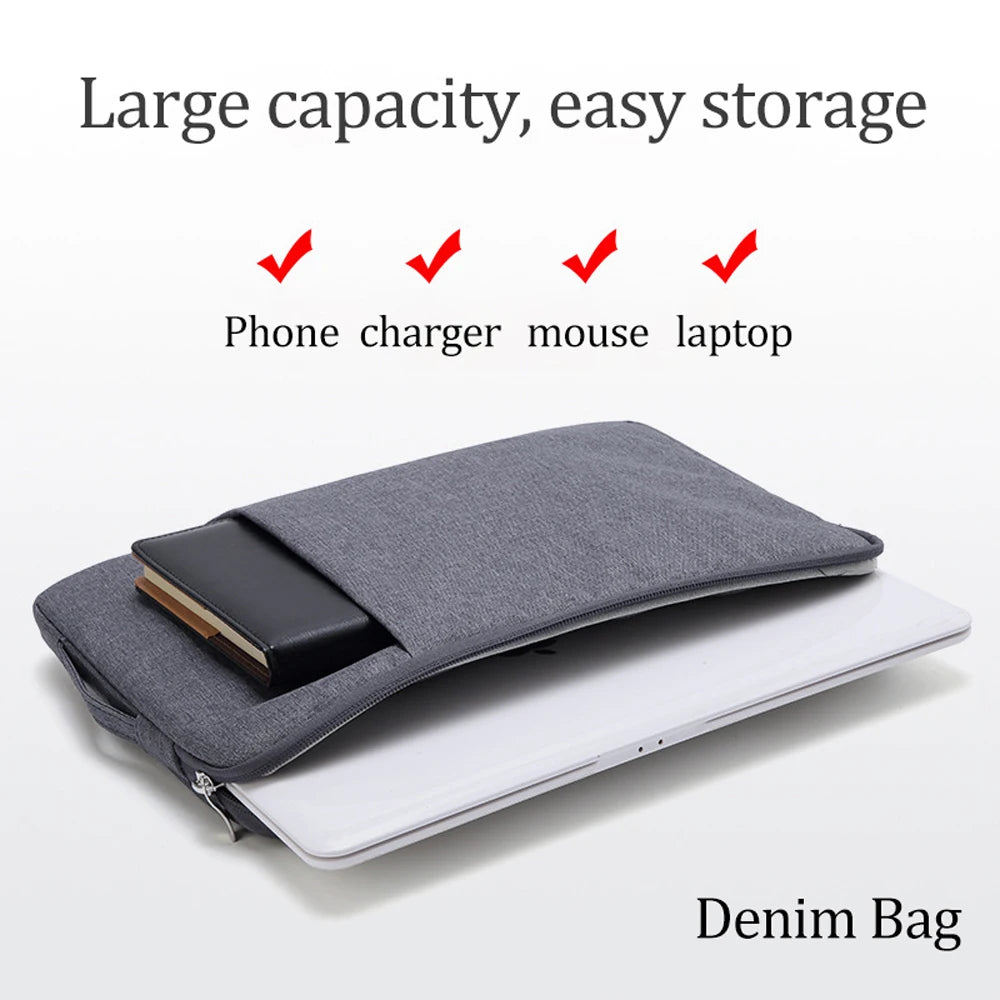 Denim Laptop Sleeve Bag 12"-15.6" — MacBook Air M1 M2, Lenovo, Dell, HP, Huawei, Xiaomi