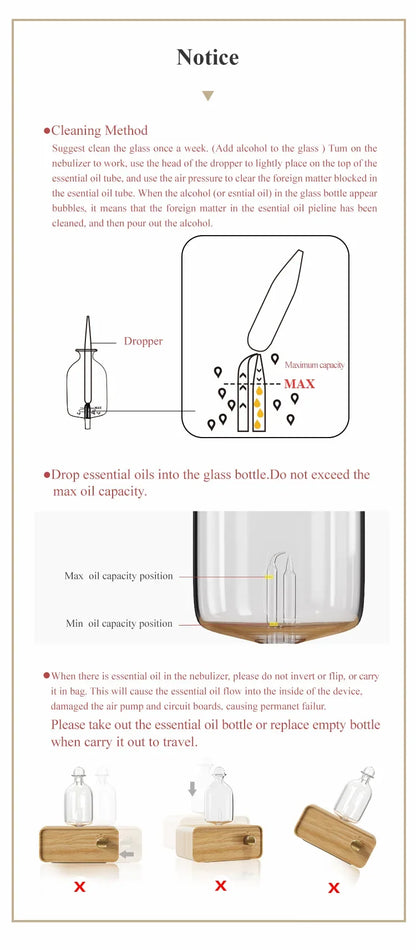 Professional Aromatherapy Nebulizer Diffuser — Wood & Glass, Waterless, 2600mAh Battery, Scent Machine